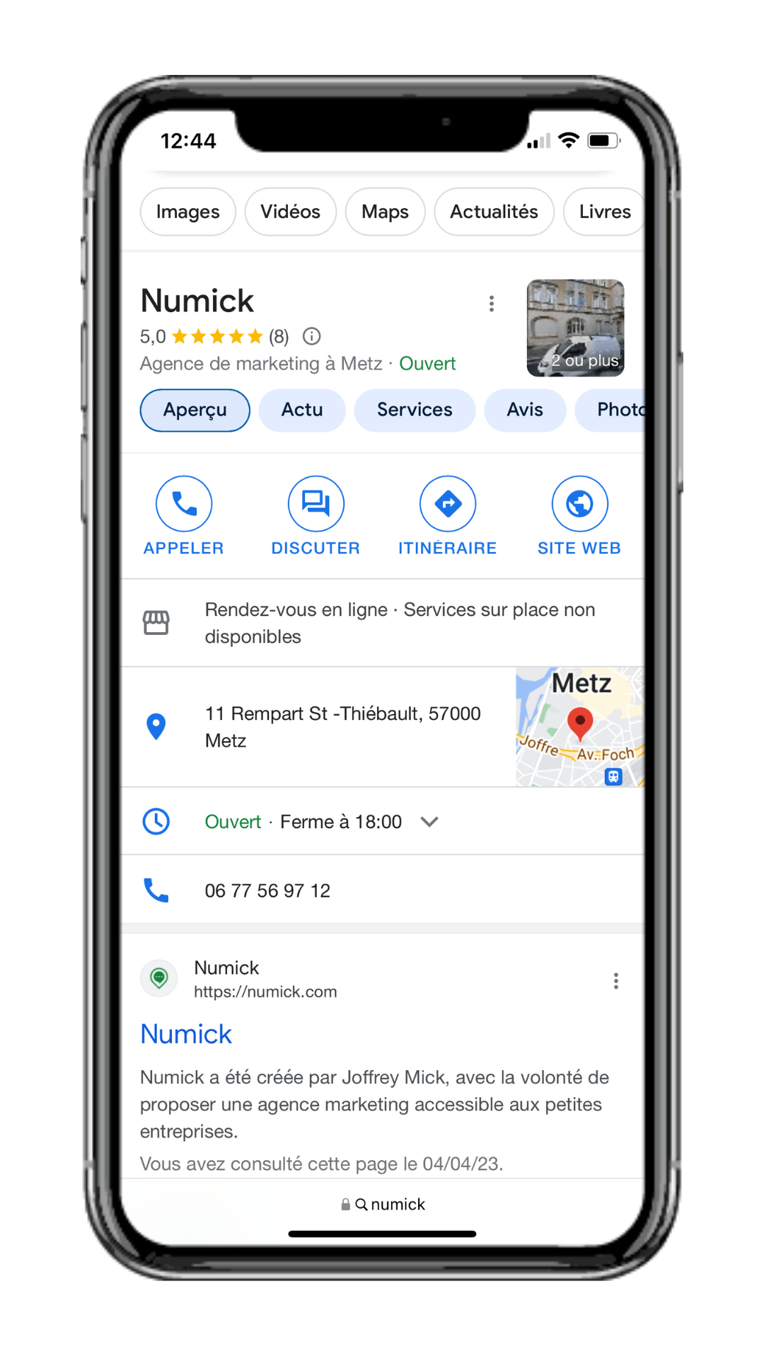 Comment être visible en ligne : Exemple google my business, page d'accueil entreprise référencée dans google